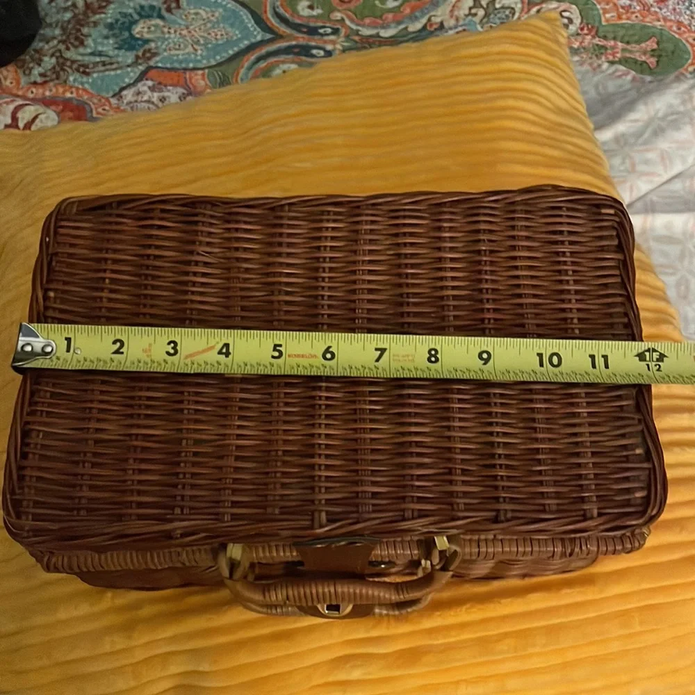 Woven Rattan Storage Basket with Leather-Look Handle - Brown